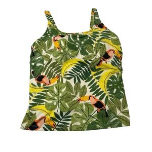 Duluth Tankini Swimsuit Top Tropical Island Print 16 Lined Padded Resort Beach